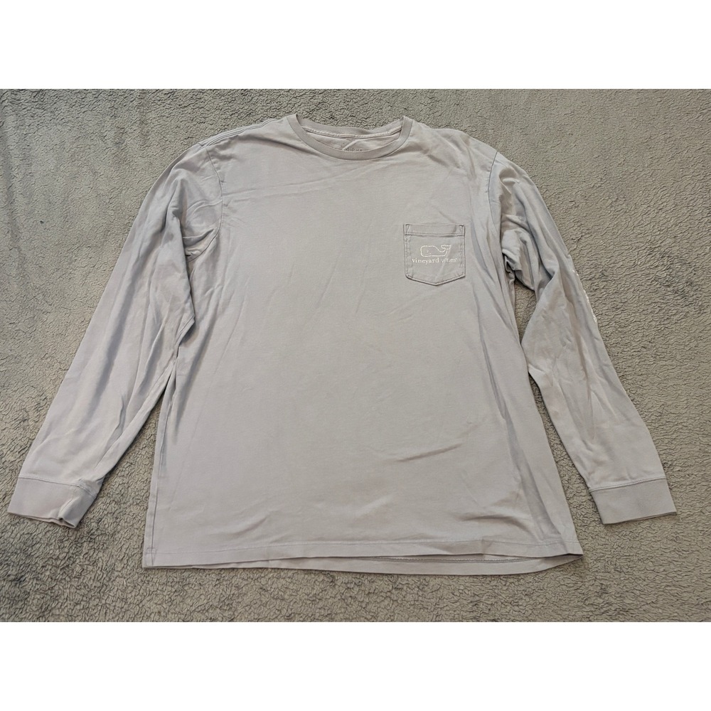 Vineyard Vines Mens Long Sleeve Pocket T-Shirt Light Blue Gray Whale Logo Large